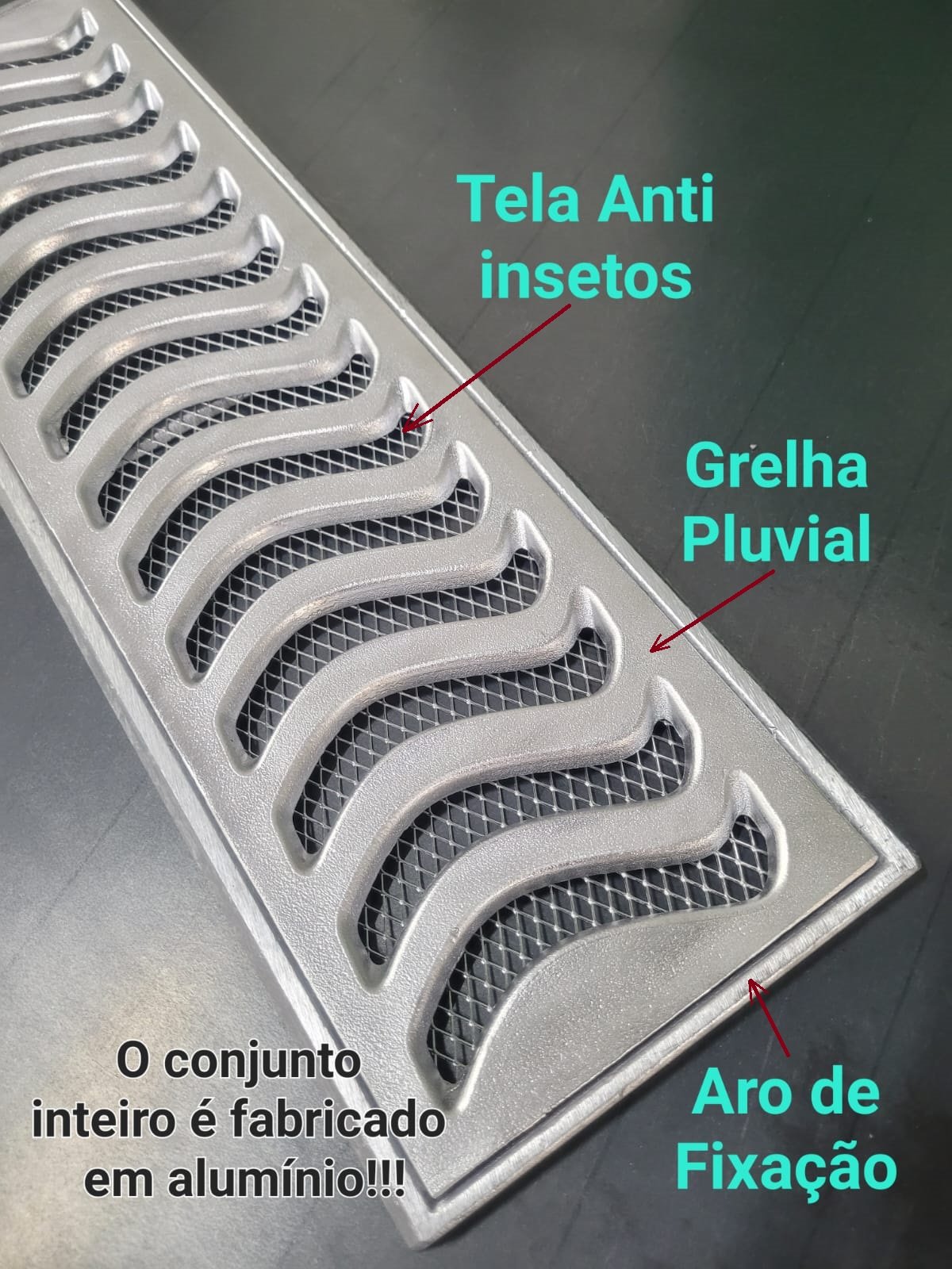 Grelha Pluvial 15x50 Elite com Suporte e Aro de Fixação - Alumínio Escovado - Znubi Grelhas & Cia - 4