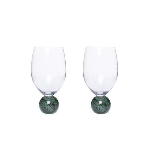 Jogo 2 Taças para Vinho de Cristal e Mármore Verde 520ml 23113 Mart