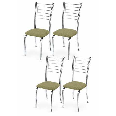 Kit 4 Cadeiras Lara Cromada para Cozinha em Aço Super Resistente-Assento Boucle Verde Oliva-Gat Maga