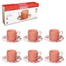 Jogo Xícaras e Pires para Café de Porcelana Rosa Hauskraft Hibisco Florido 80ml 12 Peças - 7