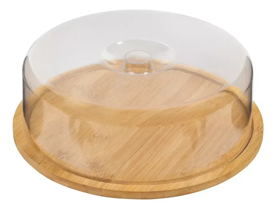 Porta Bolo Bambu C/ Tampa Acrilica 28cm Boleira