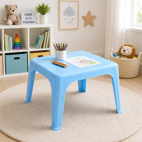 Mesa Infantil Azul Mesinha Multiuso Escolar Empilhavel Casa Quarto Estudos Kids Meninos