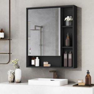 Armário Banheiro Espelho Exclusivo 1 Porta Selene Preto La Móveis