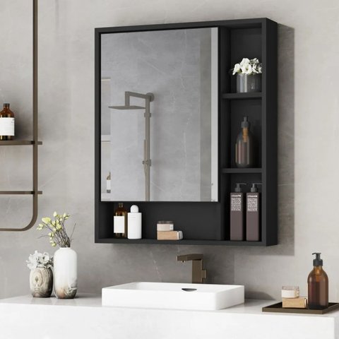Armário Banheiro Espelho Exclusivo 1 Porta Selene Preto La Móveis