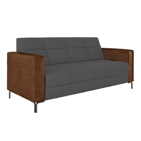 Sofá Living Decorativo Houston 2 Lugares 180cm Pés em Metal Veludo/ Pu Grafite/ Marrom G33 - Gran Be