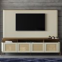 Ver imagem 1 de Rack com Painel 220cm Porta Sextava e Pés em Metal 100% Mdf Cor:louro e Luna com Dourado