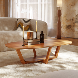 Mesa de Centro Sala de Estar Mdf Rustica Elegance Oval Novas:nature - 5