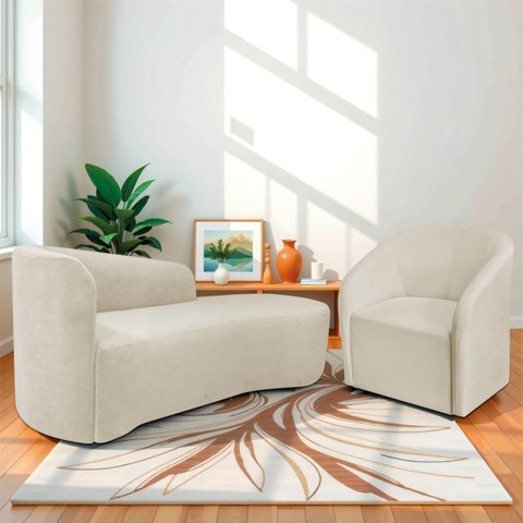 Kit Sofá Curvo França 140cm Ld. e Poltrona Luiza Max Conforto, Elegância e Design Moderno Bouclé