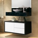 Ver imagem 4 de Bancada de Porcelanato para Banheiro com Cuba Embutida Gabinete Espelheira e Armário Espelhado Bumi