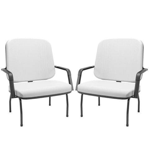 Kit 02 Cadeiras de Escritório Recepção com Braço Fixa Preta Magno P03 Vinil Branco - Lyam Decor