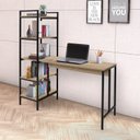 Ver imagem 1 de Escrivaninha Mesa Escritório com Estante Conect 5 Prateleiras 132cm Industrial Preto Fosco E Carvalho Montreal