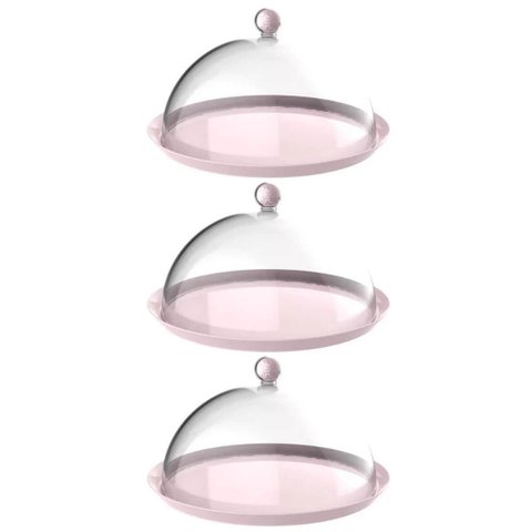 Kit 3 Porta Bolo Rosa Himalaia 30cm Cúpula Bubble Crippa Boleira Torta Doces