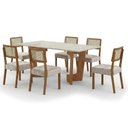 Ver imagem 2 de Mesa de Jantar Liz 160x80cm Vidro 25mm Cinamomo Off White com Kit 6 Cadeiras Veludo Palha - Valdemóv