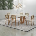 Ver imagem 1 de Mesa de Jantar Liz 160x80cm Vidro 25mm Cinamomo Off White com Kit 6 Cadeiras Veludo Palha - Valdemóv