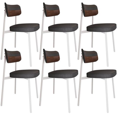 Kit 06 Cadeiras Estofada para Sala de Jantar Astrid Branco C01 Linho Preto Courino Whisky - Lyam