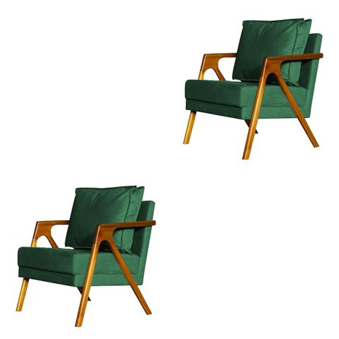 Kit 2 Poltronas Cadeira Mona Luxo Recepção - Veludo Verde