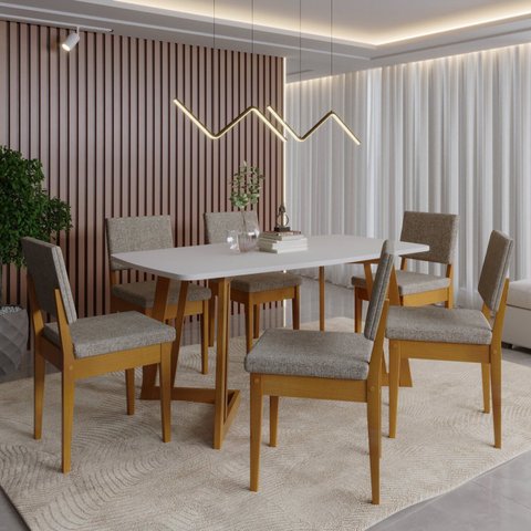 Conjunto Sala de Jantar Mesa 6 Cadeiras MDF Madeira Maciça Miami Cinza
