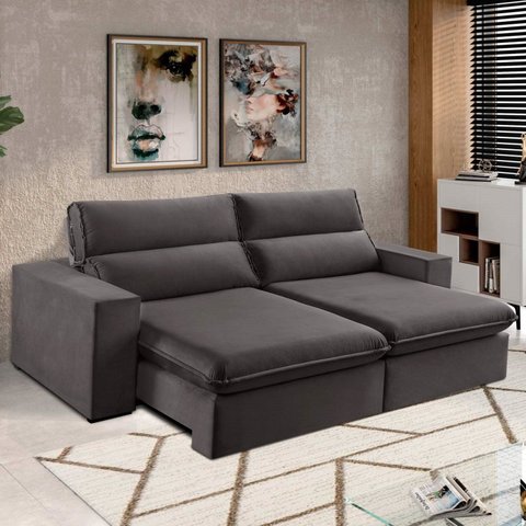 Sofá 2 Lugares 190cm Retrátil e Reclinável Free Veludo Cinza