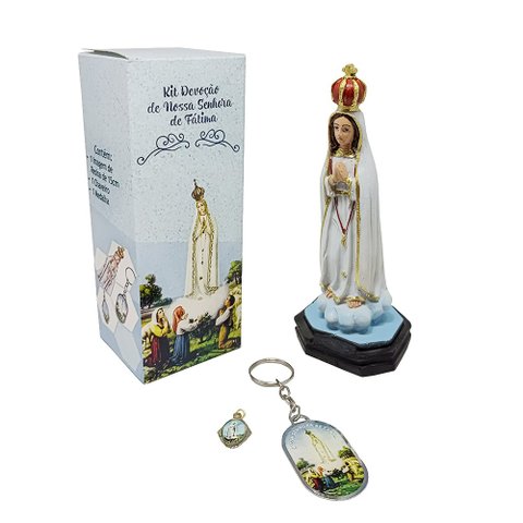 Kit Devocional Nossa Senhora de Fátima com Imagem, Medalha, Chaveiro e Oração FORNECEDOR 35 KI20