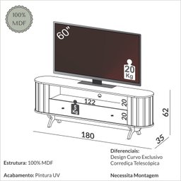 Rack para TV até 60 Polegadas com 1 Gaveta Curvo 100% MDF - 3