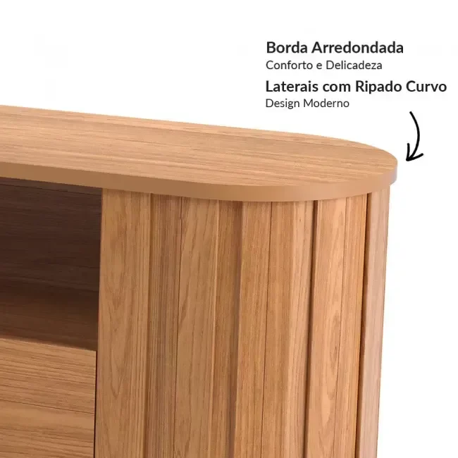 Ver imagem 4 de Rack para TV até 60 Polegadas 100% MDF 220cm Canto Arredondado 2 Gavetas Marrom