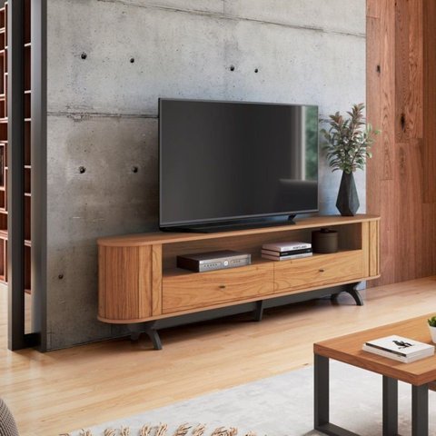 Rack para TV até 60 Polegadas 100% MDF 220cm Canto Arredondado 2 Gavetas Marrom
