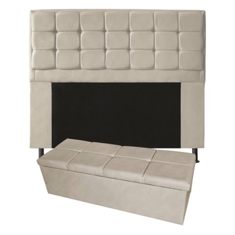 Kit Cabeceira + Calçadeira Baú Copenhague Casal 140cm Suede - Ecotec Decor:Bege
