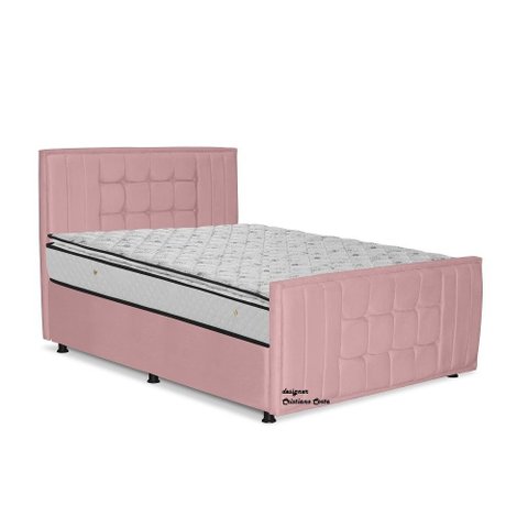 Cama com Cabeceira Casal Estofada Uvaia 140cm Suede: Rosa Bebê