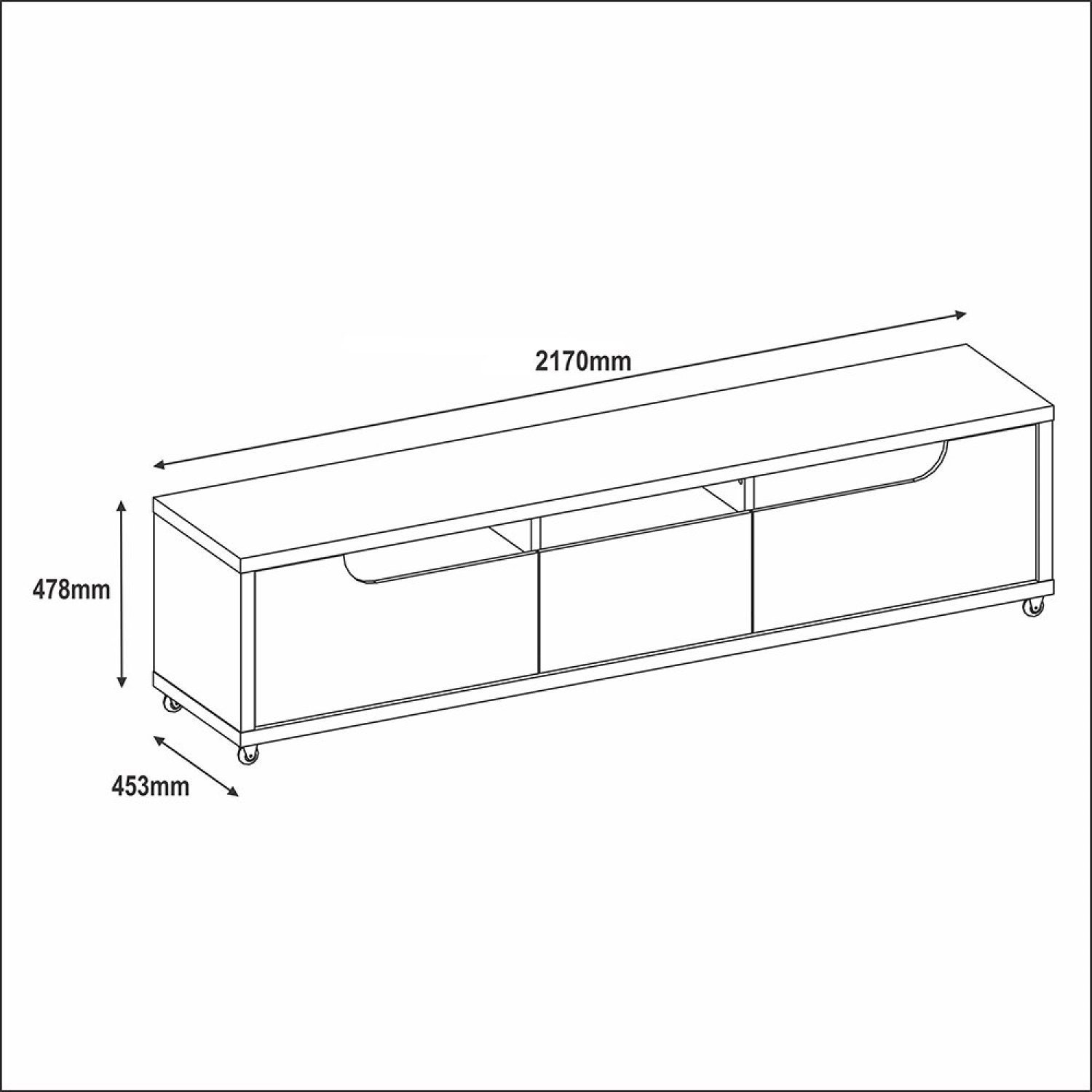 Rack para TV até 79 Polegadas 217cm 3 Gavetas Jersey - 4