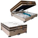 Ver imagem 1 de Cama Box Baú Casal Bipartido Suede + Colchão Molas Ensacadas Texas Prime Colchões 138cm - Suporta