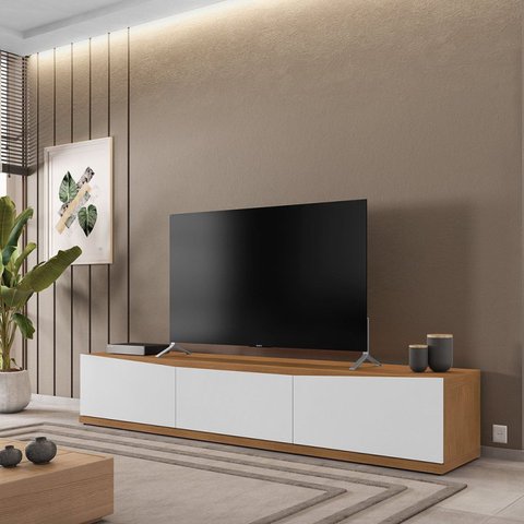 Rack para TV até 60 Polegadas MDF 180cm 2 Portas 1 Gaveta Eros Cedro/Branco