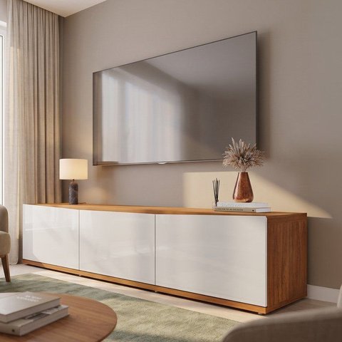 Rack para TV até 60 Polegadas MDF 180cm 2 Portas 1 Gaveta Eros Branco