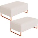 Ver imagem 1 de Kit 02 Puffs Decorativo Sala De Estar Cléo 90cm W01 Base Ferro Cobre Linho Cru - Lyam Decor