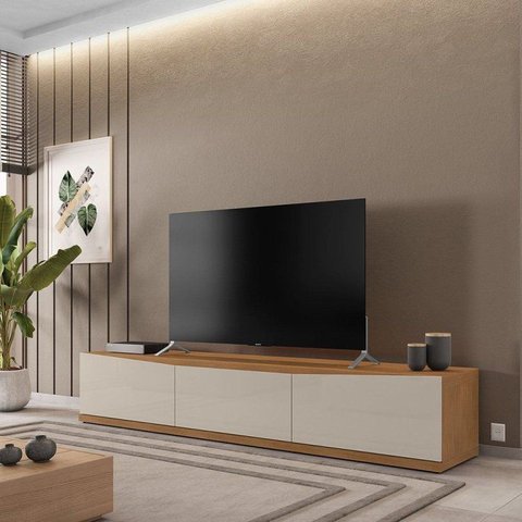 Rack para TV até 60 Polegadas MDF 180cm 2 Portas 1 Gaveta Eros Bege