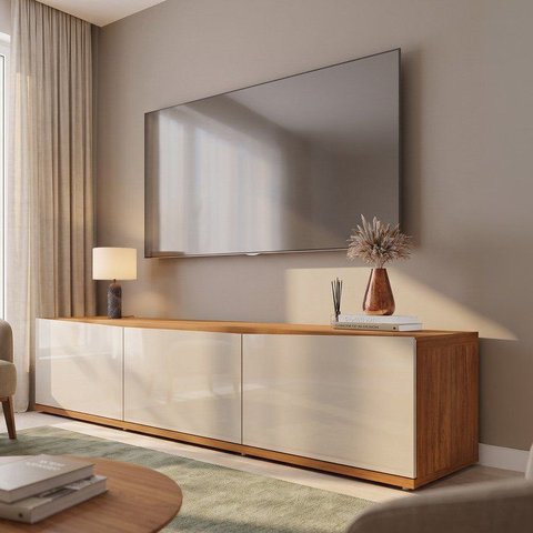 Rack para TV até 60 Polegadas MDF 180cm 2 Portas 1 Gaveta Eros Bege