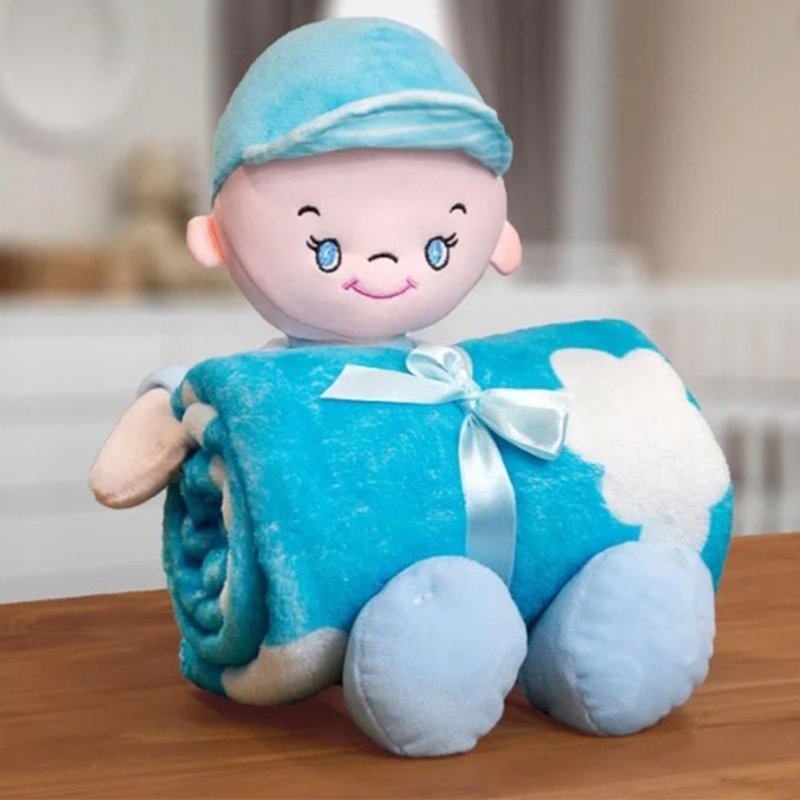 Manta Baby com Boneco de Pelúcia Bouton Microfibra Sky Azul - 1