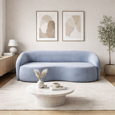 Sofá 3 Lugares Curvo 200cm Boucle Alonso