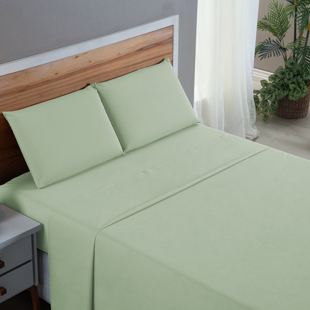 Conjunto Casal 4 Peças 200 Fios Jogo de Lençol Algodão com Elástico Roupa de Cama Box:verde - 1