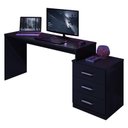 Ver imagem 2 de Mesa para Computador Gamer Drx 5000 e Livreiro Office com Portas Grandes Preto Trama - Móveis Leão