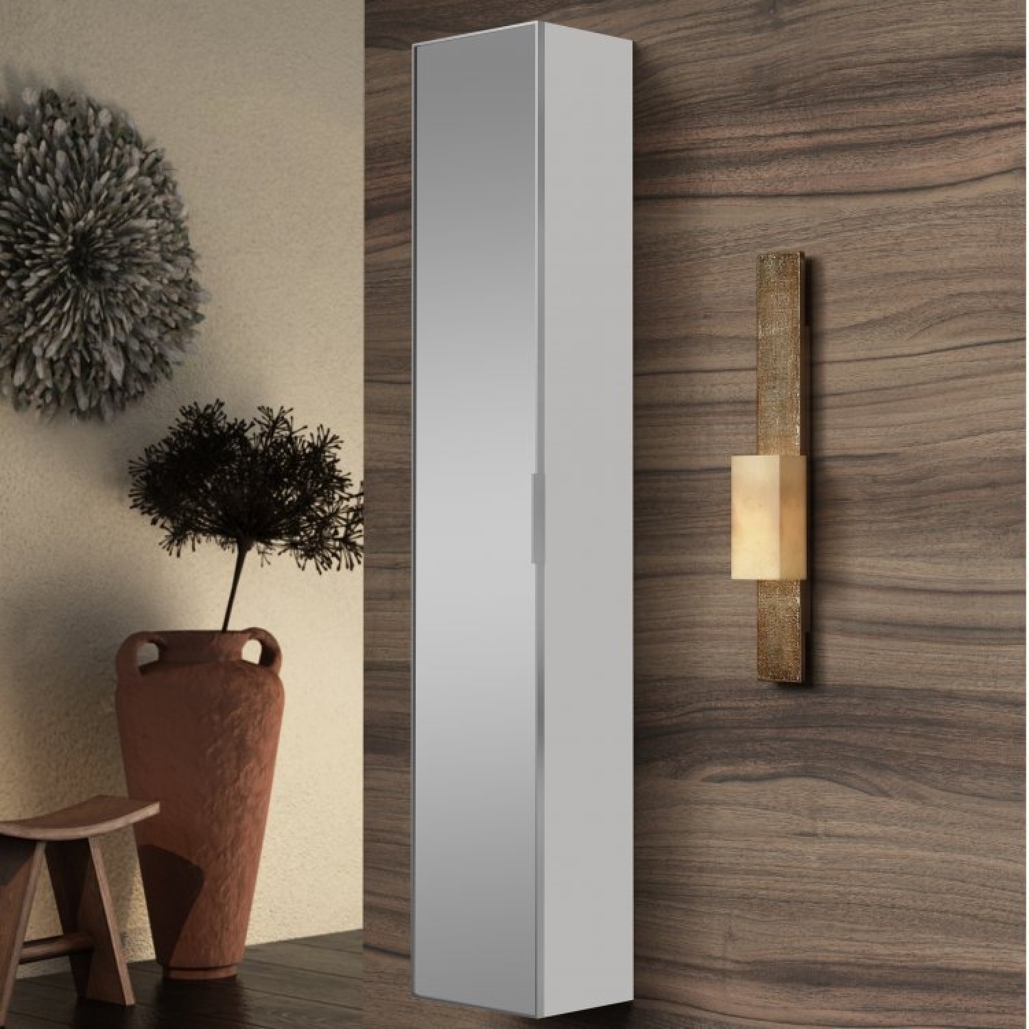Bancada de Porcelanato para Banheiro com Cuba Embutida Gabinete Espelheira e Armário Vertical Bumi - 12
