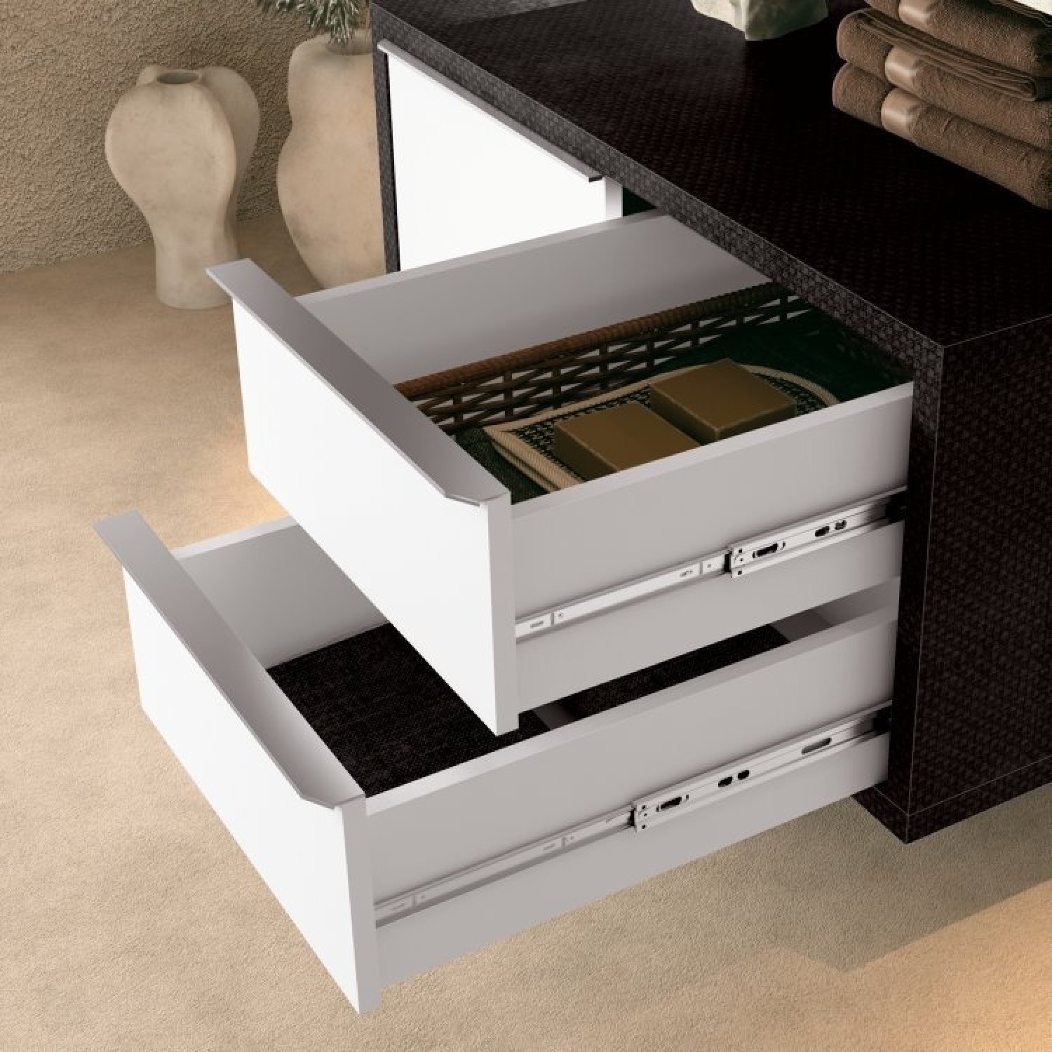 Bancada de Porcelanato para Banheiro com Cuba Embutida Gabinete Espelheira e Armário Vertical Bumi - 6