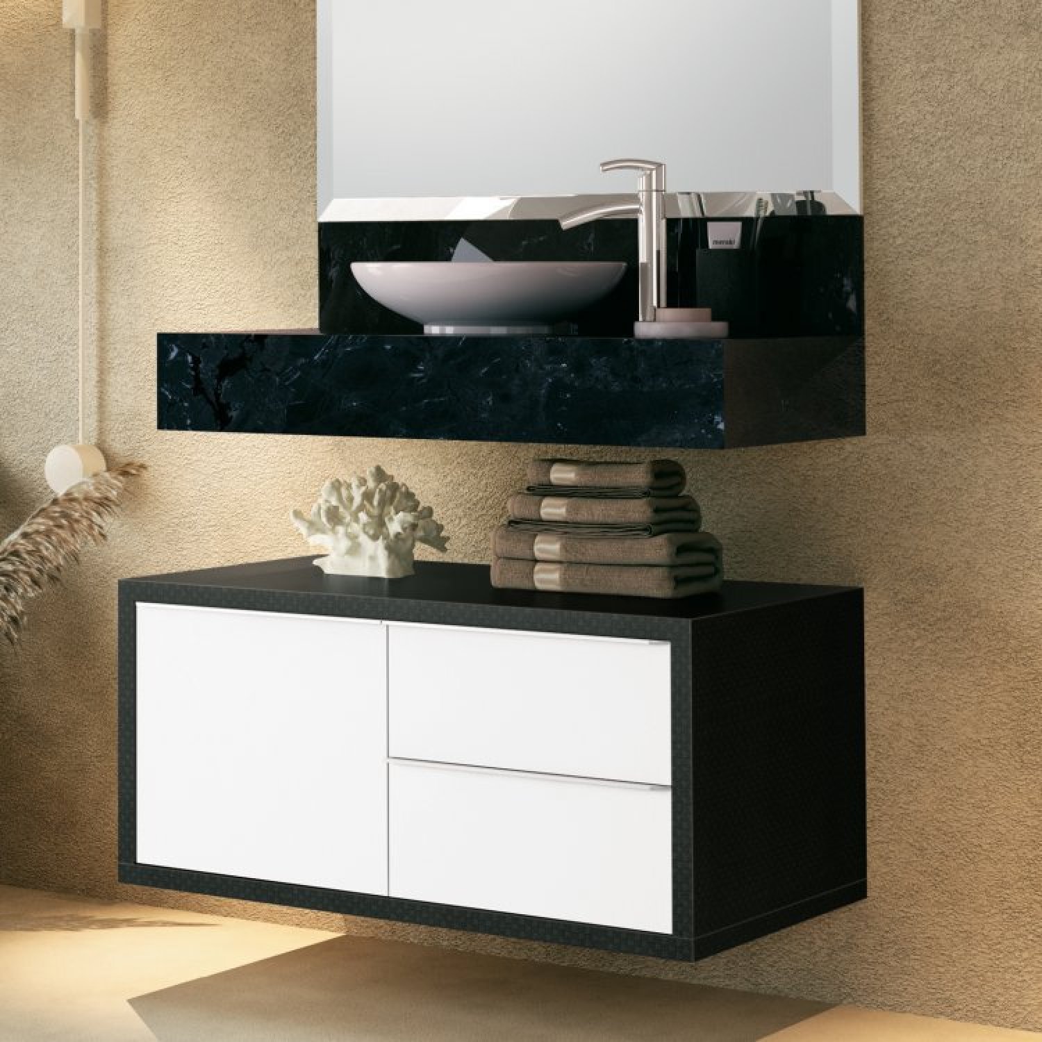 Bancada de Porcelanato para Banheiro com Cuba Embutida Gabinete Espelheira e Armário Vertical Bumi - 4