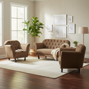 Ver imagem 2 de Kit Namoradeira + 2 Poltronas Decorativa Dália Linho Marrom Pés Madeira