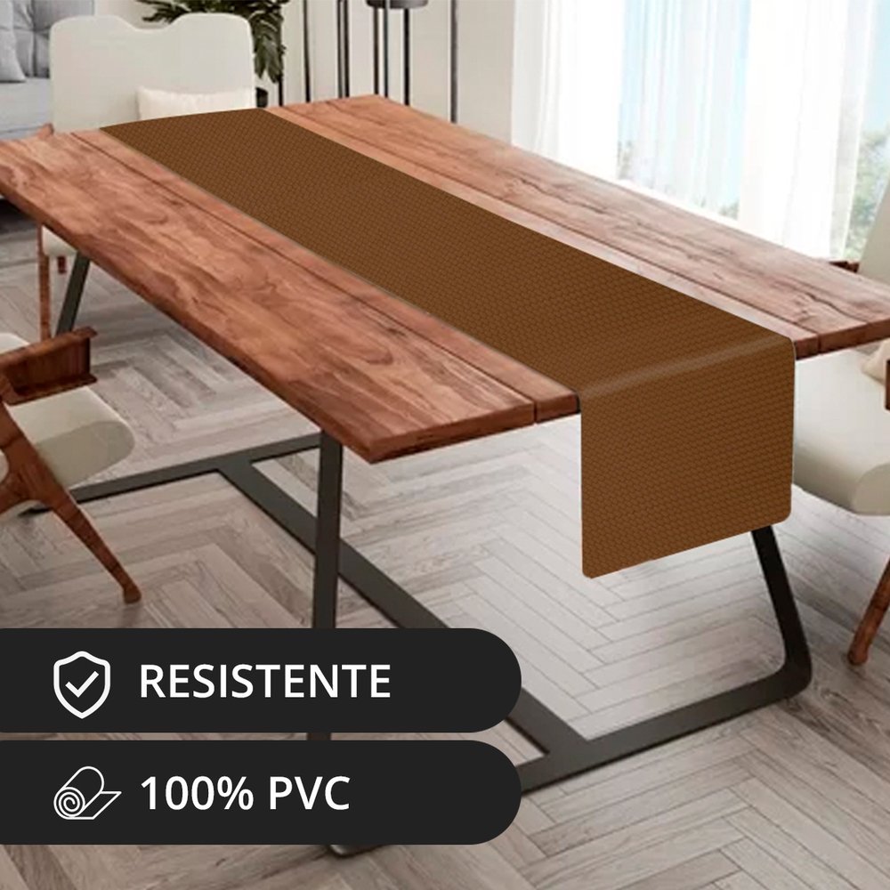 1 Caminho Trilho Mesa Impermeável PVC Trama Caramelo 42x140 - 2