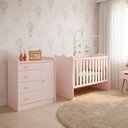 Ver imagem 1 de Quarto de Bebe Infantil Doce Sonho Berço e Cômoda Trocador 4 Gavetas Qmovi