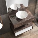 Ver imagem 2 de Bancada de Porcelanato para Banheiro com Cuba de Apoio Prateleira e Espelheira Bumi
