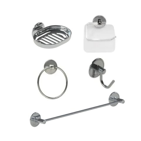 Kit acessórios para banheiro adesivo (dispensa furos) - Cromado