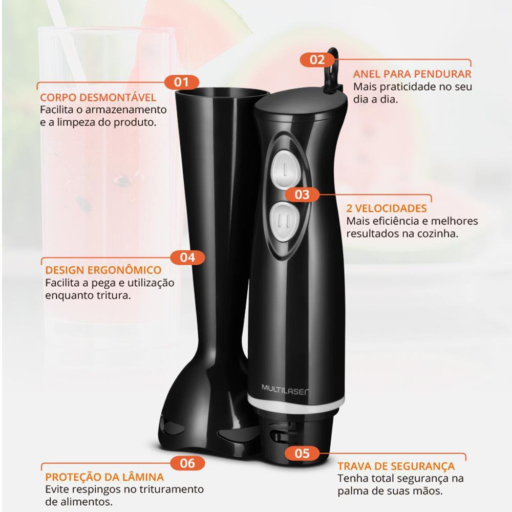 Mixer 3 em 1 Gourmet Preto 220v Multilaser - 6