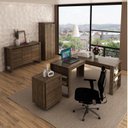 Ver imagem 1 de Conjunto 4 Peças com Mesa para Escritório em L, Gaveteiro, Armário Multiuso e Balcão Nogal Marrom