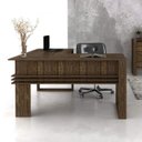 Ver imagem 2 de Conjunto 4 Peças com Mesa para Escritório em L, Gaveteiro, Armário Multiuso e Balcão Nogal Marrom